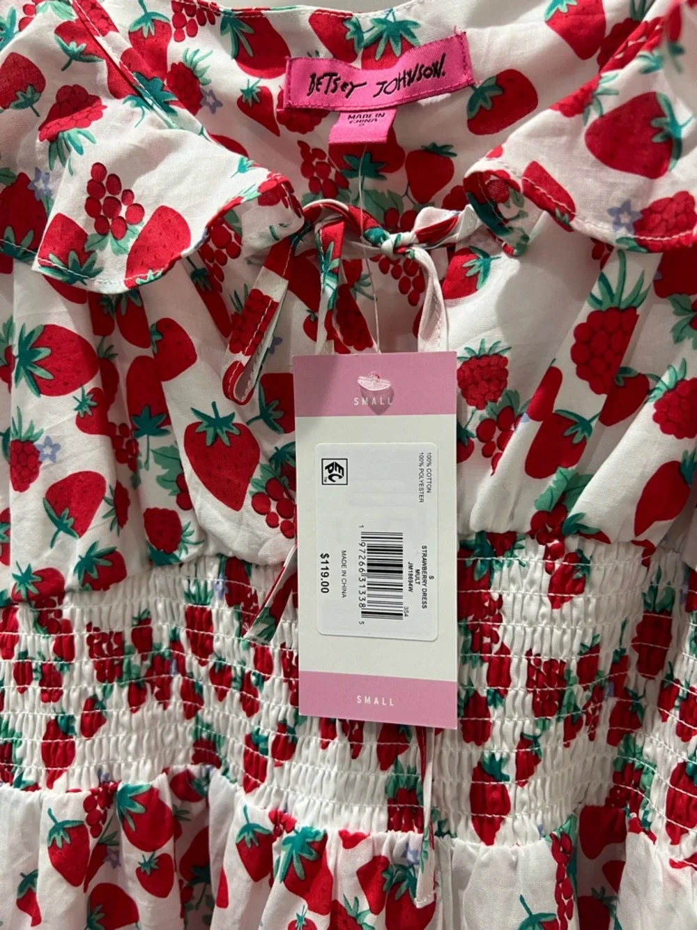 Betsey Johnson Strawberry Print Smocked Maxi Dress - Picture 4 of 5